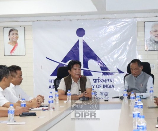 Advisor for Airways and Railways, A Pongshi Phom holds meeting during the visit to Dimapur Airport on July 20. (DIPR Photo)